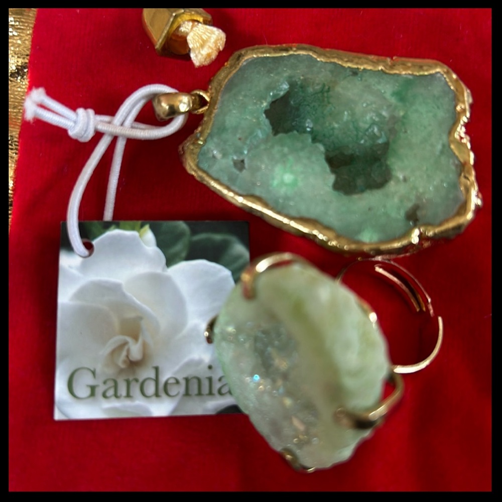 Green stone ring and Necklace